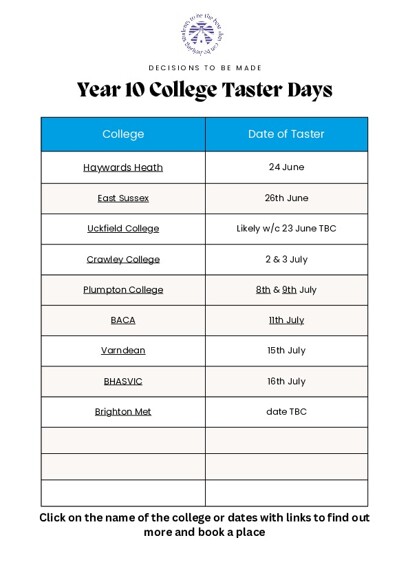 Year 10 college taster days 2025 1